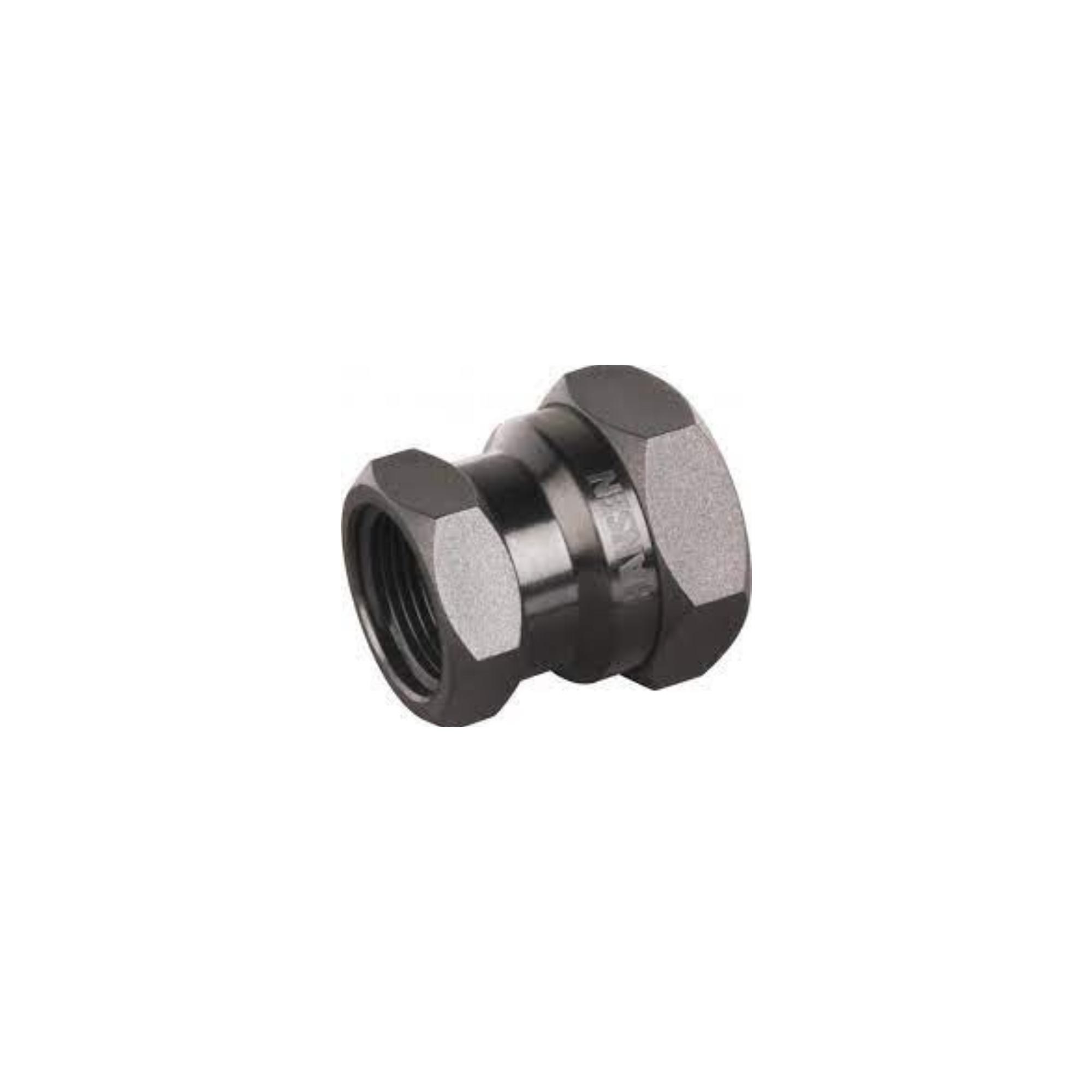 Close-up of a Hansen nylon threaded reducer socket, designed for connecting pipes of different diameters in irrigation systems, featuring durable construction for secure and reliable performance