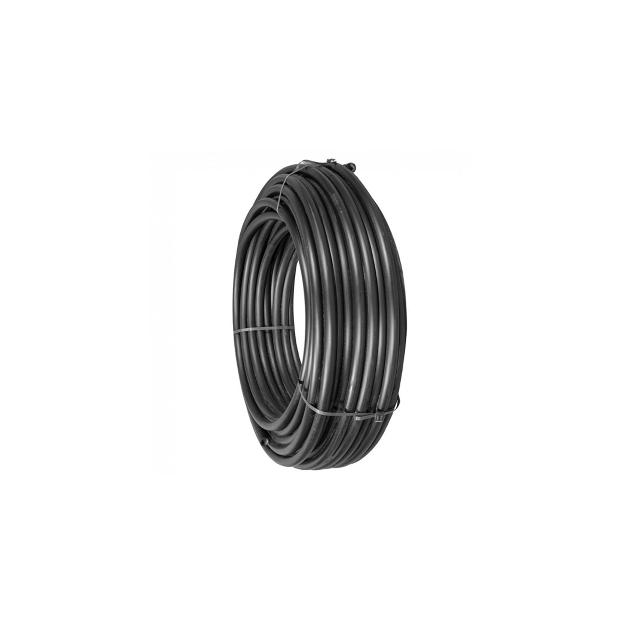 Black medium density polyethylene pipe

Minimum bending radius 0.5m

Use Poly compression fittings

Supplied in 50m and 100m coils