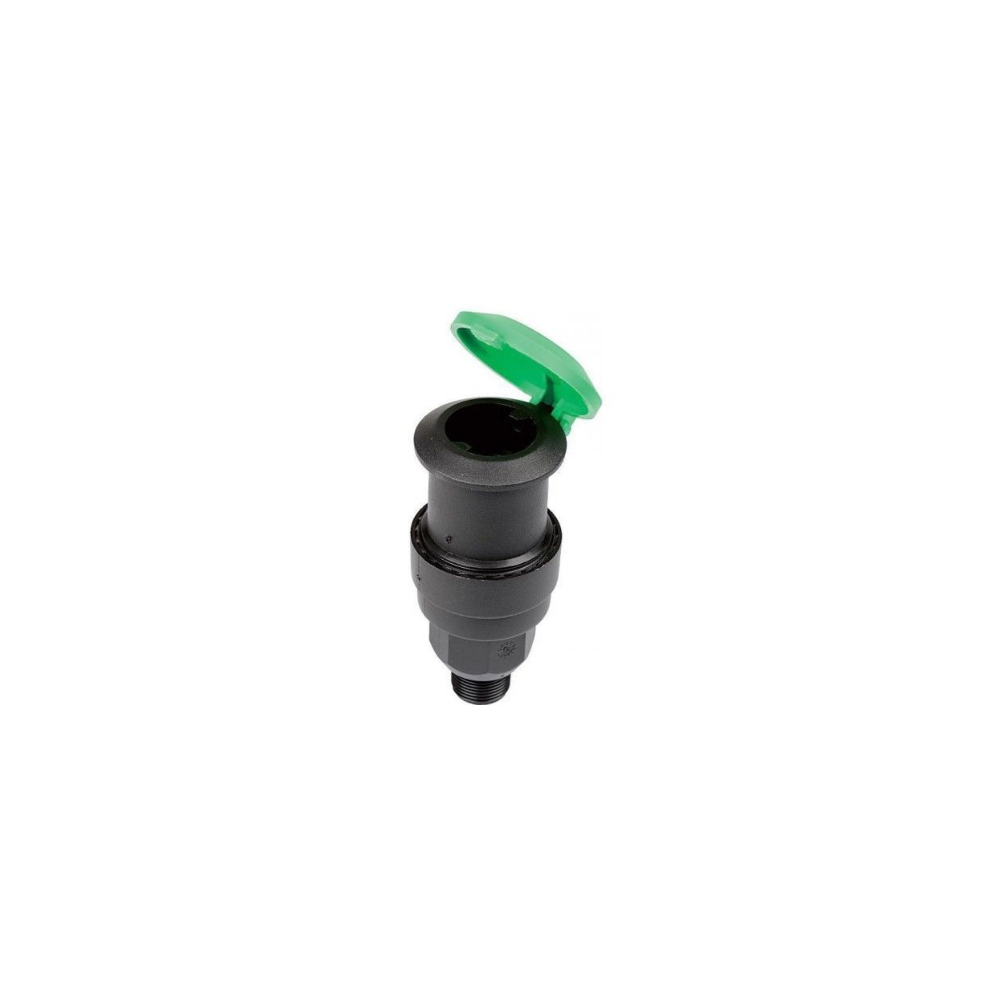 Close-up of the RAIN BIRD™ Quick Coupling Valve ¾” Male, designed for efficient irrigation system connections, featuring a robust construction for durability and a secure fit with hoses or fittings